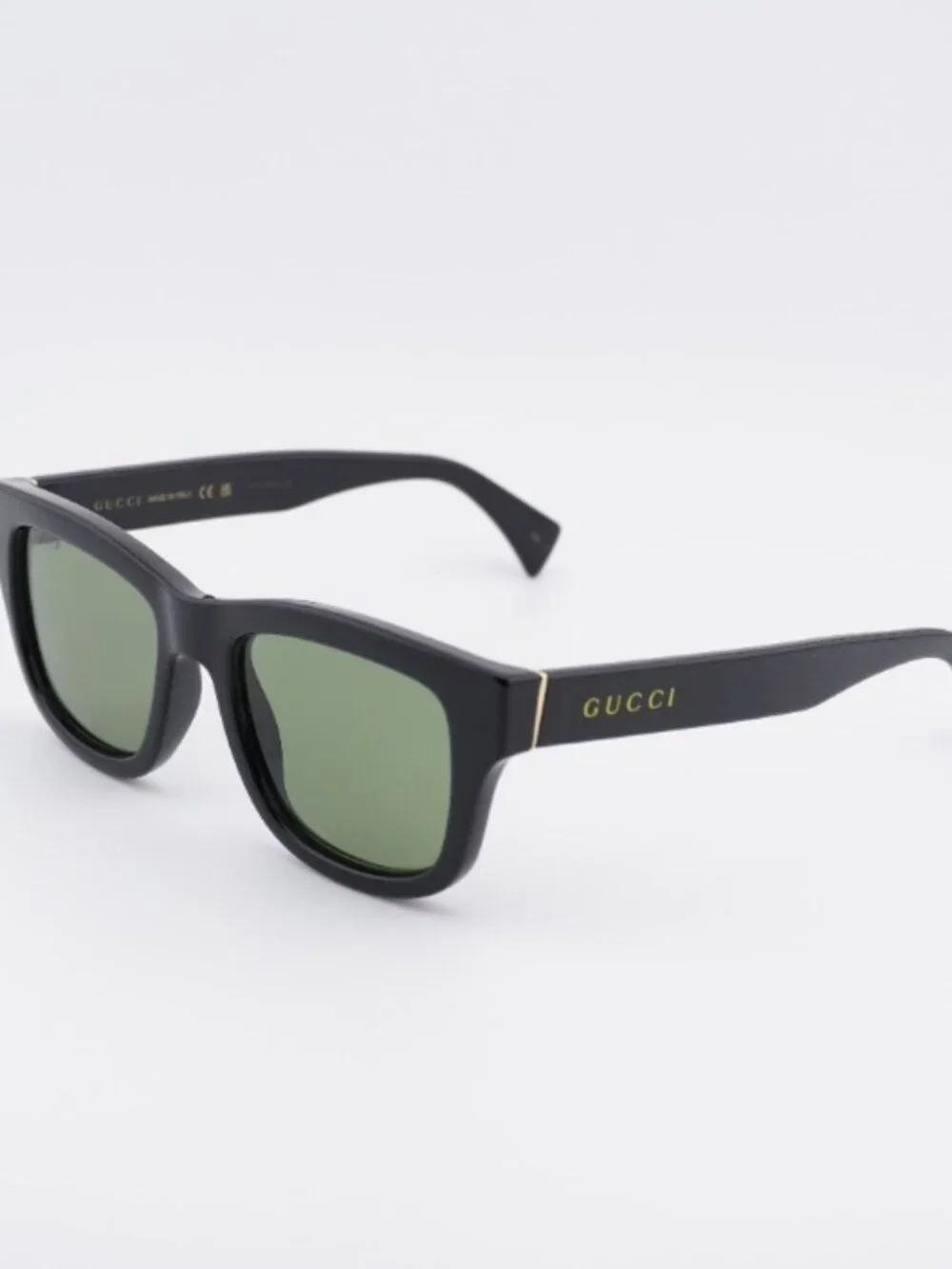 Gucci GG1135S 001 Sunglasses Black Square Frame, Green Polarized Lenses